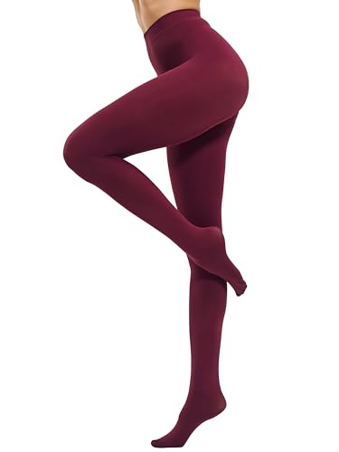 CozyWow Damen Strumpfhose 80D Elastisch blickdichte Hoch Taille über 30 Farben(Weinrot,M)