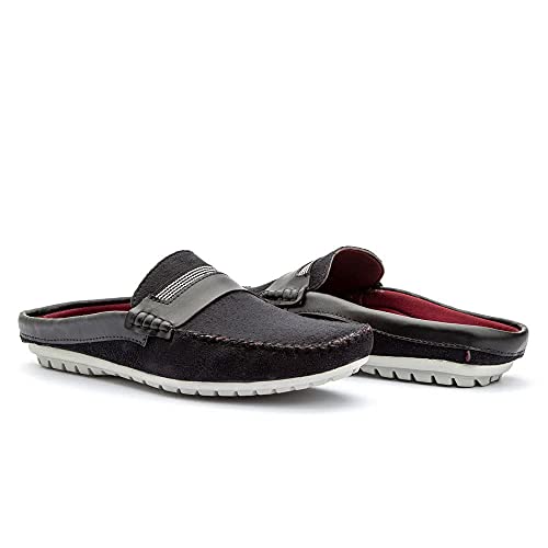 Mule Com Sola Costurada Tênis Aberto Casual Em Couro Camurça Estilo Mocassim Cor:Preto;Tamanho:40