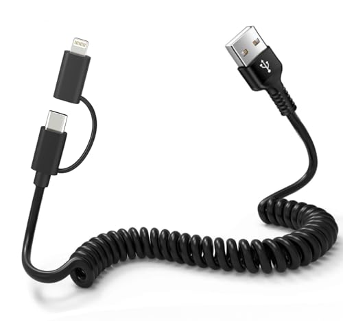 Cavo per iPhone 15 Cavo USB C Lightning a Spirale - Ricarica Rapida e Sinc Dati Cavo lightning USB C Spirale per iPhone/Android/Huawei/Galaxy Compatibile con Apple Carplay e Android Auto(nero)