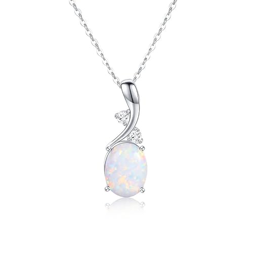 ALRNBY Opal Necklace for Women Dainty Silver/Rose Gold Teardrop Pendant Necklace White Cloud Necklace Silver/Gold Chain Choker Lucky Fashion Trendy CZ Jewelry Gifts for Women (silver teardrop)