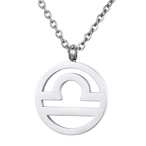 Morella Collier pour Femmes en Acier Inoxydable Argent avec Pendentif Signe du Zodiaque Balance dans Petit Sac