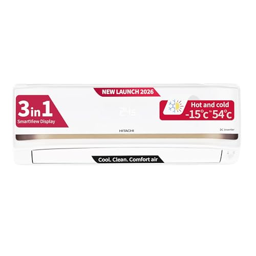 Hitachi 1.5 Ton 3 Star Inverter Split AC (Copper, Hot & Cold, Smart View Display, 4 Way Swing, ice Clean Cooling,RAS.G318PHDIST, New BEE Rated, White)