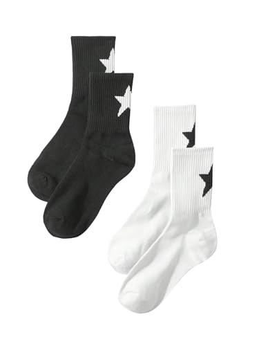 SHENHE Men's 2 Pairs Patterned Crew Socks Embroidered Soft Knit Breathable Sports Socks