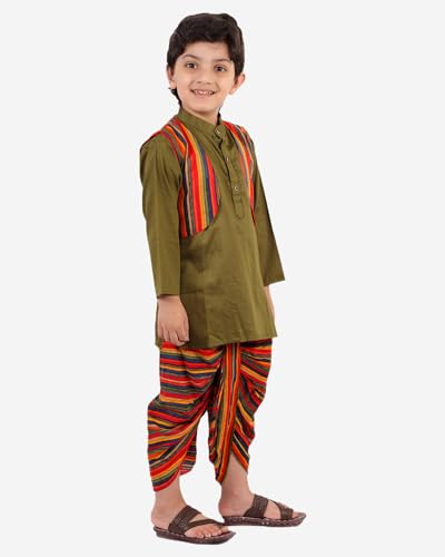 Image of superminis Boys Cotton Solid Jacket, Kurta Dhoti Set