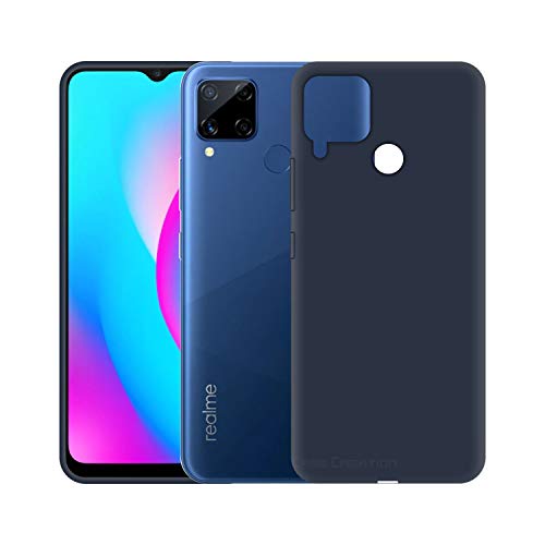 Image of Case Creation Liquid TPU Silicone Cover for Realme C12 Pro Soft Case,Anti-Dirty Slim Case Frosted Matte Candy TPU Raised Bezel (Splash of Color) Back Case Cover for Realme C12 Pro -Navy Electric Blue