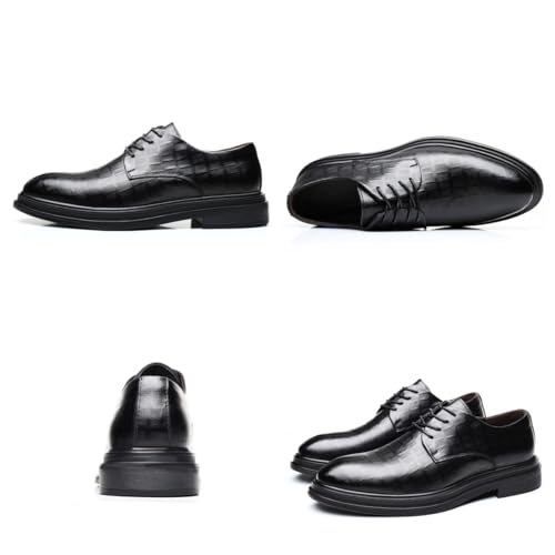 Men's Genuine Leather Lace Up Oxford Dress Shoes Round Toe Low Block Heel Non Slip Rubber Sole Business Formal Wedding Groom Party Work2