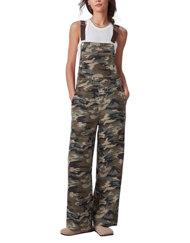 Kedera Camo Overalls for Women Denim Buckle Up Wide Leg Jumpsuits Loose Fit Adjustable Strap Fashion Y2K Streetwear