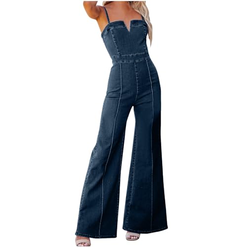 HGps8w Overol de mezclilla para mujer, vintage, desgastado, con correa ajustable, elástico, sin mangas, pantalones de mezclilla de una pieza, 01 Azul, XXL