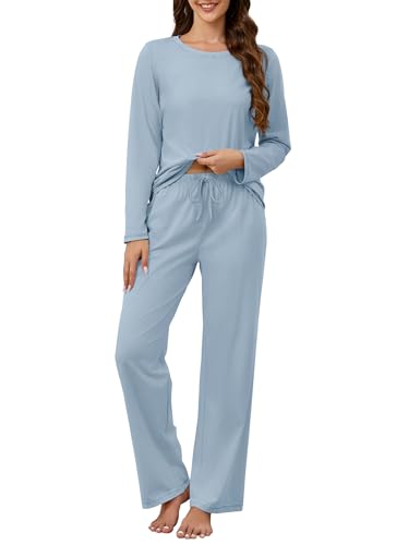 Image of KCW Womens Pajamas Sets 100% Cotton 2 Piece Lounge Set Long Sleeve Tops and Pants Soft Pjs Sleepwear with Pockets