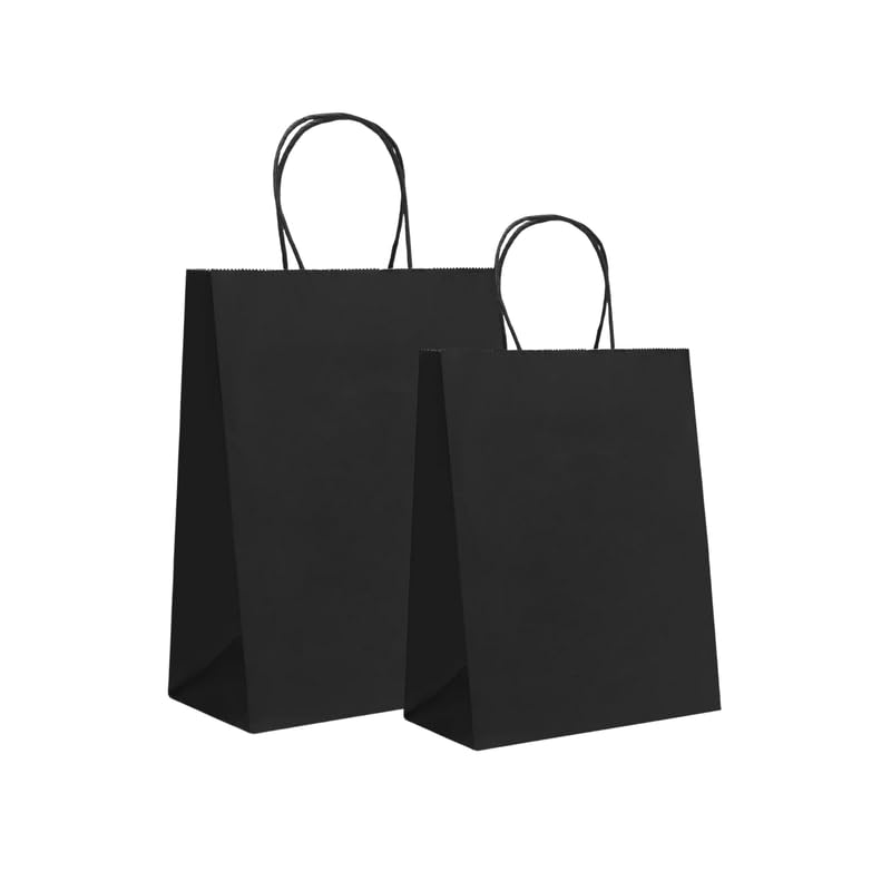 Ayn Al Madina SOS Black Paper Bags with Handles -50 Large Brown Paper Bags 11x11x6”-Perfect for Lunch, Takeaway, Grocery and Party use — image 1