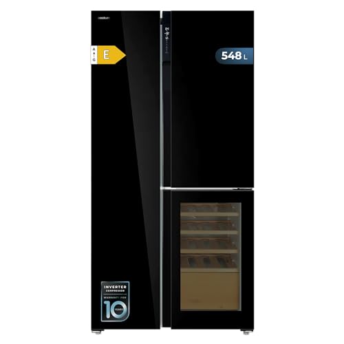 Cecotec Réfrigérateur 3 Portes Bolero CoolMarket TDW 548 Black Glass E, Classe E, 548L, Design T Door, Compresseur Inverter Plus, Total No Frost, Metal...