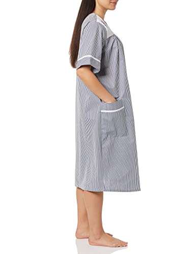 Image of AmeriMark Women Calf-Length Snap Front Knit Duster House Coat Robe - Loose-Fitting Plush Bathrobe - Short Sleeve Bath Robe