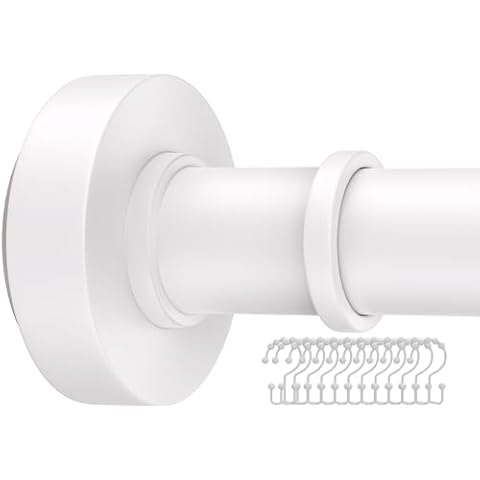 White Shower Curtain Rod with Hooks Cover