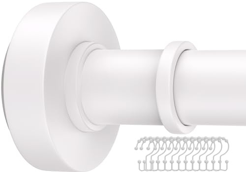White Shower Curtain Rod with 12 Hooks, 18-72 Inches,Rust Resistance, Adjustable Tension Rod with Durable Spring, No Drilling - Use For Bathroom, Bedroom, Home