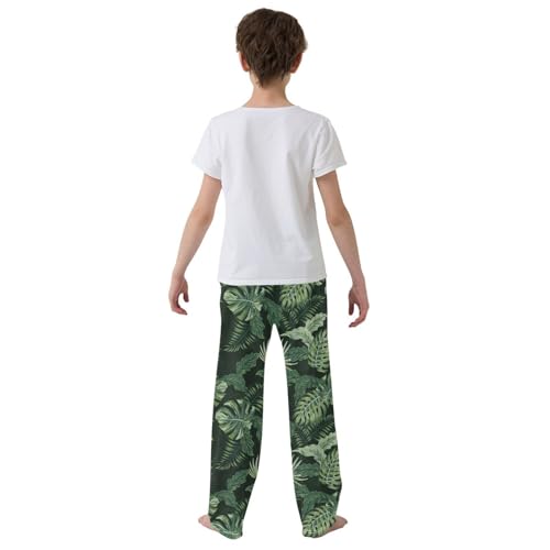ZZXXB Summer Palm Leaves Boys Long Pants Soft Trousers Elastic Waist Kids Lounge Bottoms with Pockets S-XL3