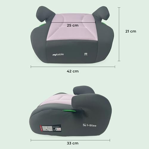 My Babiie Booster Lite R129 Car Seat - Lightweight At 1Kg, Approx. 6-12 Years (125-150Cm, 22-36Kg), I-Size Backless Child Car Seat, Group 3, Compact, Portable, Ideal For Travel - Pink & Grey - 6