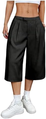 OYOANGLE Women's Pleated Bermuda Cropped Pants Low Waisted Loose ...