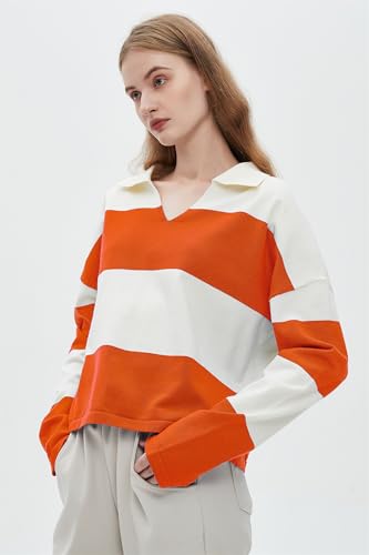 Image of LifeShe Striped Sweater Women V Neck Long Sleeve Pullover Fall Sweaters Loose Oversized Knit Top