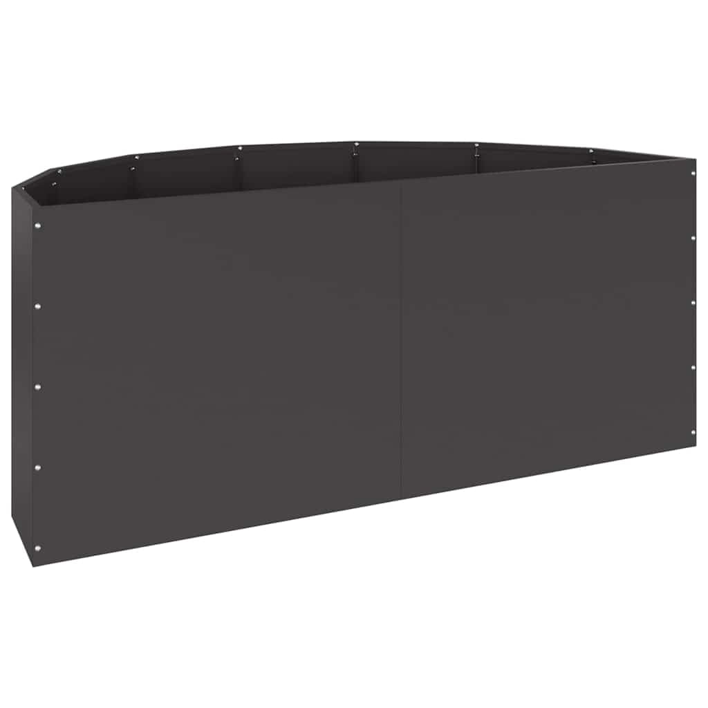 Moderner Halbrunder Pflanzkübel aus Stahl, 120 x 60 x 50 cm, schwarz für Garten und Terrasse