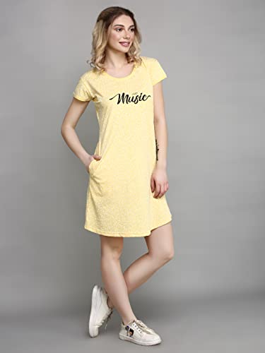 Image of Meerkat Women Short Sleeve Knee Length Cotton Knits Printed Short Nighty /Long Shirt /Midi