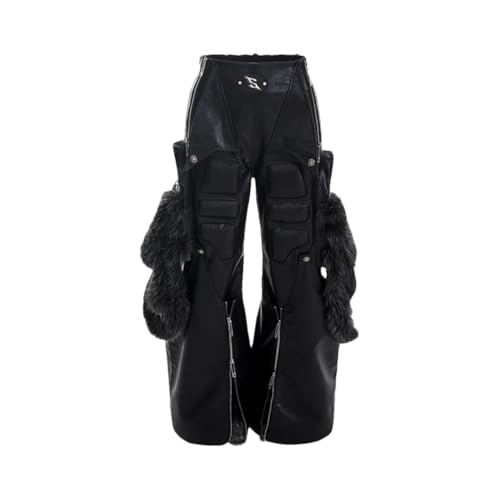 Men's Detachable Leg Design Splicing PU Leather Wide Leg Trousers Darkwear Patchwork Pants