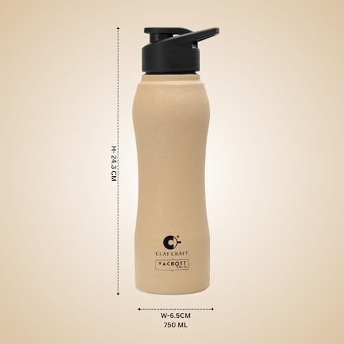 Image of Clay Craft VACBOTT Neo Single Walled Non Insulated Water Bottle-750ML, 2-Piece(Beige) Leak Proof | Easy Grip |Easy To Carry| Gym Bottle | Home | Kitchen | Hiking | Treking Bottle | Travel Bottle