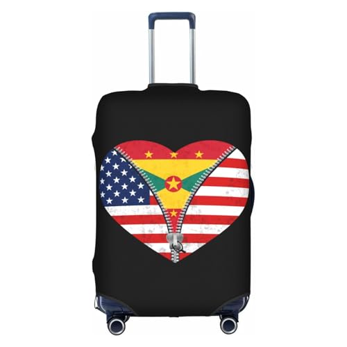 Travel Luggage Cover Heart America Flag And Grenada Flag Fashion Washable Baggage Suitcase Protector Fit For Luggage X-Large