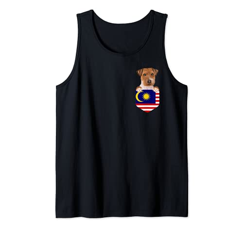 Malaysia Flag Russell Terrier Dog In Pocket Tank Top, Black