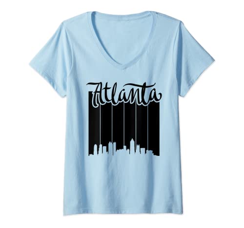 Mujer Atlanta - Ciudad Orgullo - Retro horizonte silueta imagen Camiseta Cuello V