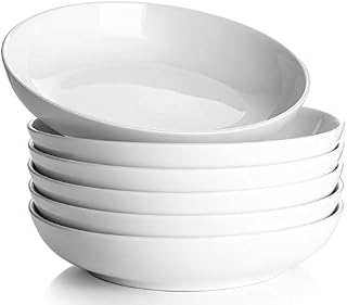 Y YHY Pasta Bowls Set of 6, 880 ml Deep Soup Plates, Large Salad Serving Bowls, White Shallow Soup Bowl, Microwave Safe,Sturdy Porcelain | 30 oz, White