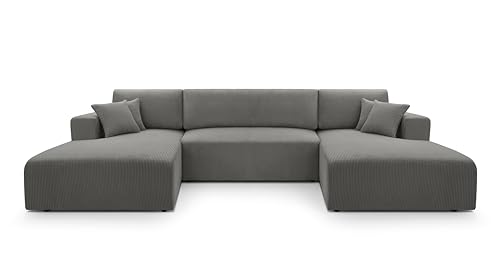 AXLIVING Graues Sofa mit Schlaffunktion – Catea U Cord Wohnlandschaft 364 cm – Bild 4