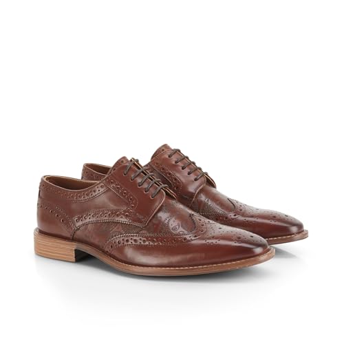 Image of Catesby Churchill Premium Leather Mens Shoes Brogues Lightweight Comfort Padded Wedding Formal Shoes for Men, Brown, UK 10