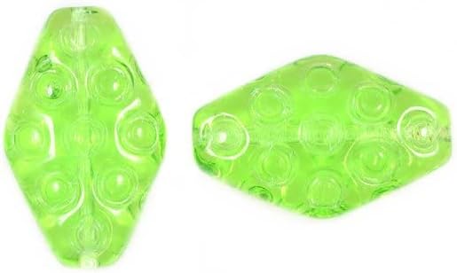 5pcs Pressed Beads Ornamental Rhombus 20 x 13 mm, Transparent Green (50400), Bohemia Crystal Glass, Czechia 11130179