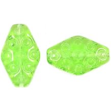 5pcs Pressed Beads Ornamental Rhombus 20 x 13 mm, Transparent Green 50400, Bohemia Crystal Glass, Czechia 11130179