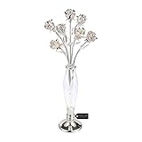 Matashi Silver Plated Rose Bouquet Flowers in an Vase Ornament with Crystals Beautiful Flower Ornament for Home Decor Gift for Valentine's Day Birthday Mother's Day Tabletop