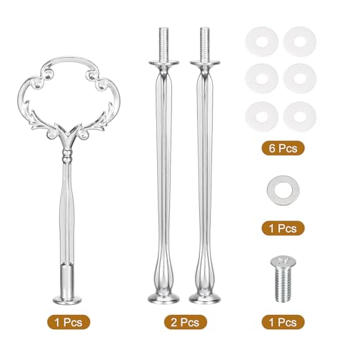 Sourcing Map 3-Tier Silver Zinc Cake Stand Handle Rods with Mounting Parts for Multi-Tiered Presentation, 3-Tiers Flower Silver - Image 3