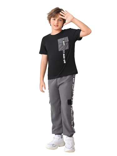 Image of OYOANGLE Boy's 2 Piece Outfits Graphic Short Sleeve Crew Neck T Shirt and Sweatpants Set