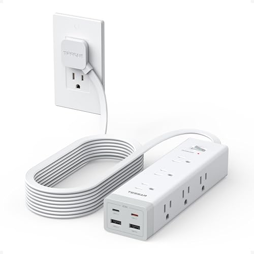 TESSAN Surge Protector Power Strip PD 20W, 15 Ft Flat Plug Power Strip, 9 AC Outlets and 4 USB (2 USB C), 1050J Surge Protection, Multi-Port Charging