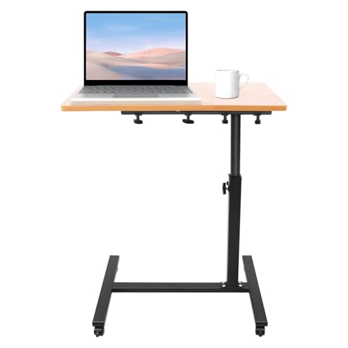YUYUZI Escritorio con ruedas regulable e inclinable – Mesa portátil con 4 ruedas y frenos de estacionamiento para oficina en casa, ergonómica ajustable 58 – 90 cm