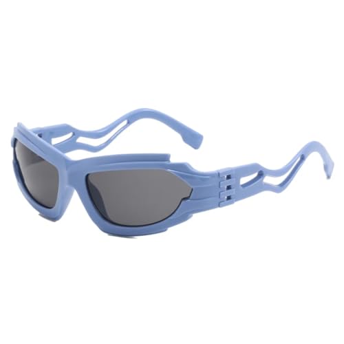 Lunettes de soleil Steampunk bleu gris à grande monture irrégulière pour homme et femme