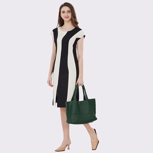 Image of Woven Tote Bag Womens Purse Vegan Leather Shoulder Handbags Fashion Summer Beach Tote Bags Large Travel Totes