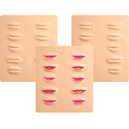 3 Pieces Tattoo Practice Lips Microblading Practice Skin 3D Fake Skin for Lips Permanent Makeup Tattoo Skin Silicon Tattoo Practice Lips for Tattoo Artists, Beginners Cosmetic Makeup Lips Training