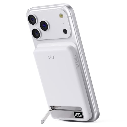 Image of iWALK Magnetic Wireless Power Bank 10000mAh, Slim Portable Charger with 20W PD Cable Fast Charging, Metal Kickstand, LED Display, MagSafe Compatible Battery Pack for iPhone 17 /16 /15 /14 /13 /12 Series