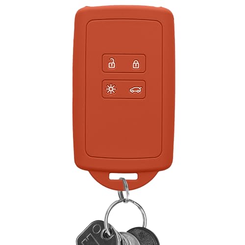 Kwmobile Car Key Cover Compatible With Renault 4 Button Smart Key (Keyless Go) - Silicone Protective Fob Cover With Built-in Eyelet - Rusty Orange - Image 2