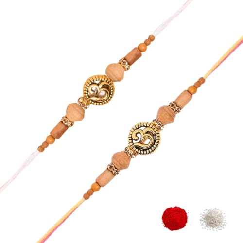 Image of I Jewels Sandalwood Beads Rakhi With Roli Chawal & Rakshabandhan Card for Men /Bro /Brother (Style 4)