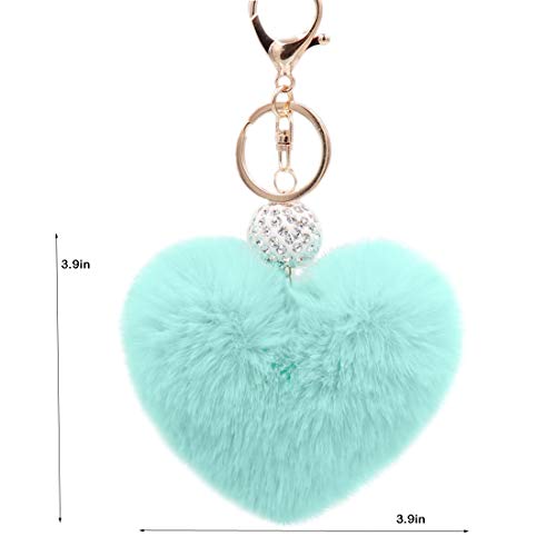 Image of Women's Heart Faux Fur Pom Pom Key Chains Bag Accessory Puffball Keyring Backpack Charms for Girls