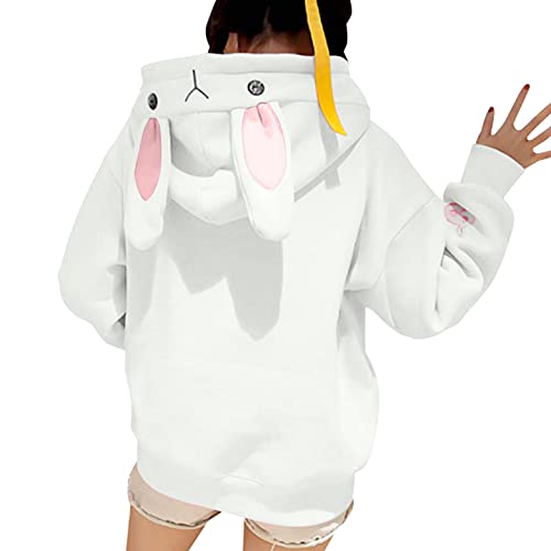 Aniywn Women's Rabbit Hoodie Long Sleeve Sweatshirt Cute Animal Cosplay Cartoon Pullover Sweatshirt Bunny Sweatshirt White, XX-Large