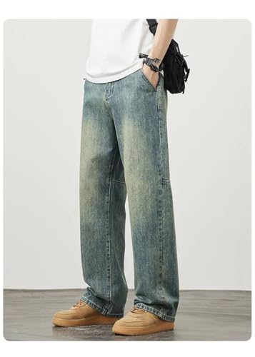 Men's Luxury Spliced Wide Straight Leg Jeans Korean Retro Street Baggy Denim Trousers4