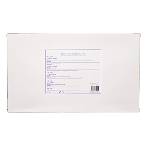 Scents of Collinwood - 5 Piece Women’s Attractive Lavender Coconut Scent Bath Box Set - Includes Shower Gel, Shampoo, Body Butter, Bath Salts and a Bath Puff, Purple - Image 3