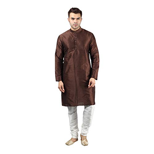 Image of Uri and MacKenzie Banarasi Dupion Silk Solid Kurta Churidar Pyjama Set for Men